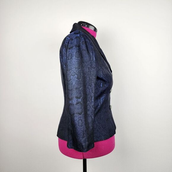 Bigio Animal Print Blazer Blue Black Snakeskin Jacket Acetate Size 10 - Picture 9 of 15